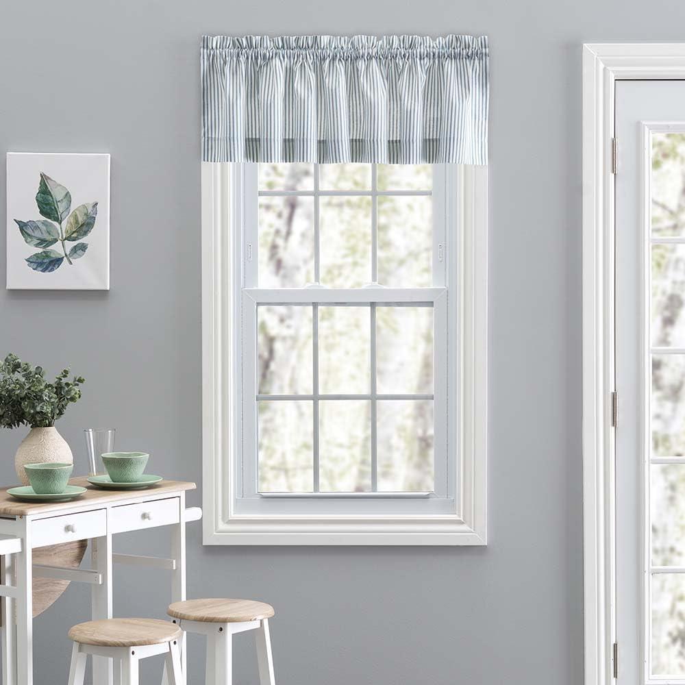 Ellis Curtain Plaza Classic Ticking Stripe Printed on Natural Ground 1.5" Rod Pocket Tailored Valance 58" x 15" Blue