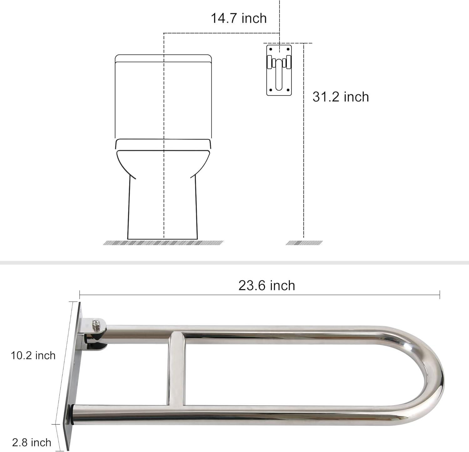Huart Grab Bars for Bathroom, Stainless Steel Flip-Up Shower Grab Bar, Elderly, Handicapped, 24 in