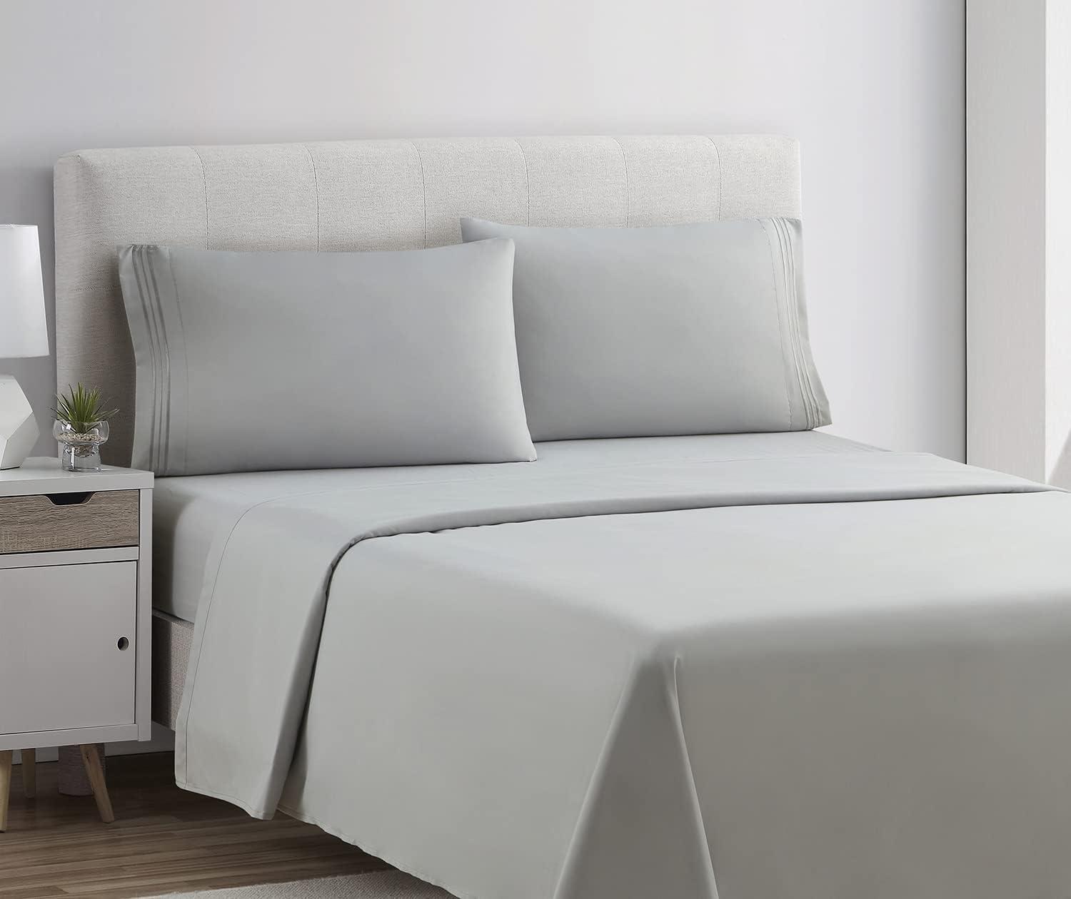 Clara Clark Bed Sheets, Premier 1800 Series 4 Piece Bed Sheet Set, Deep Pocket Luxury Soft Bedding Sheets & Pillowcases, Twin, Light Gray