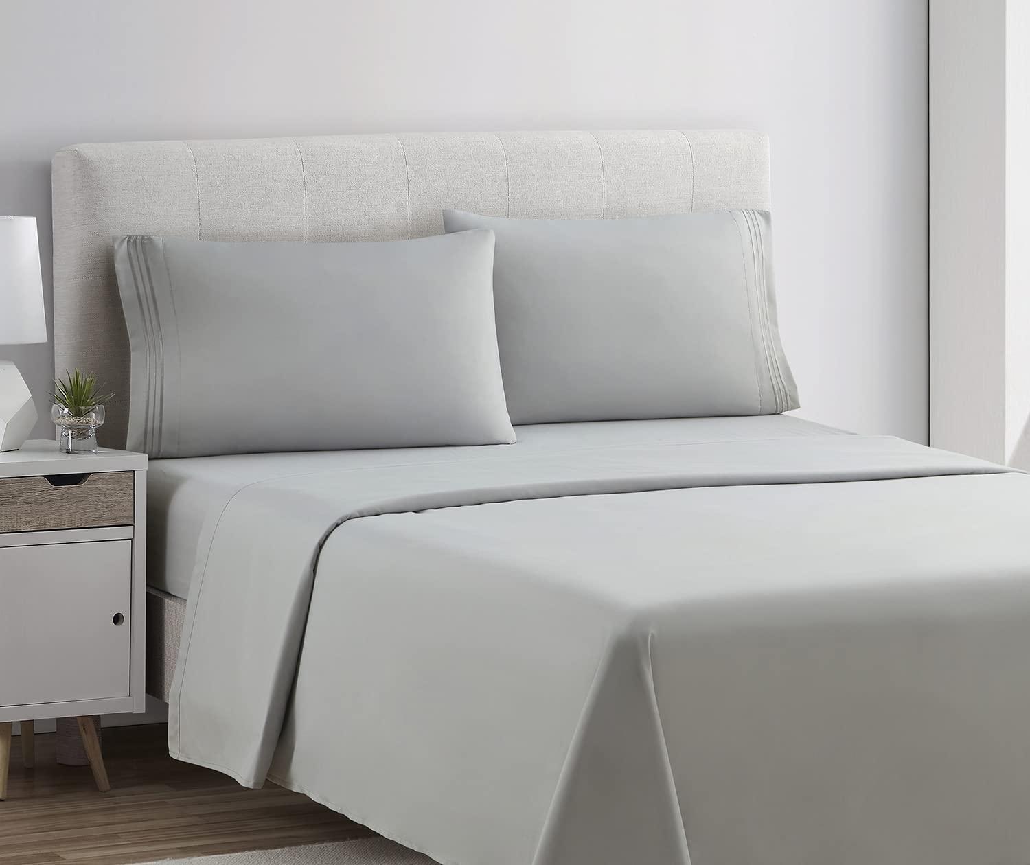 Clara Clark Bed Sheets, Premier 1800 Series 4 Piece Bed Sheet Set, Deep Pocket Luxury Soft Bedding Sheets & Pillowcases, Twin, Light Gray