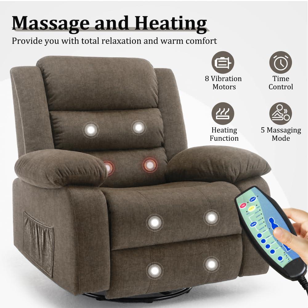 Ebern Designs Ellisse Recliner Chair, Wide Rocker Chair, Rocking Chair with Massage and Heat, 360°Swivel Rocking Chairs, Oversized Recliner for Adult