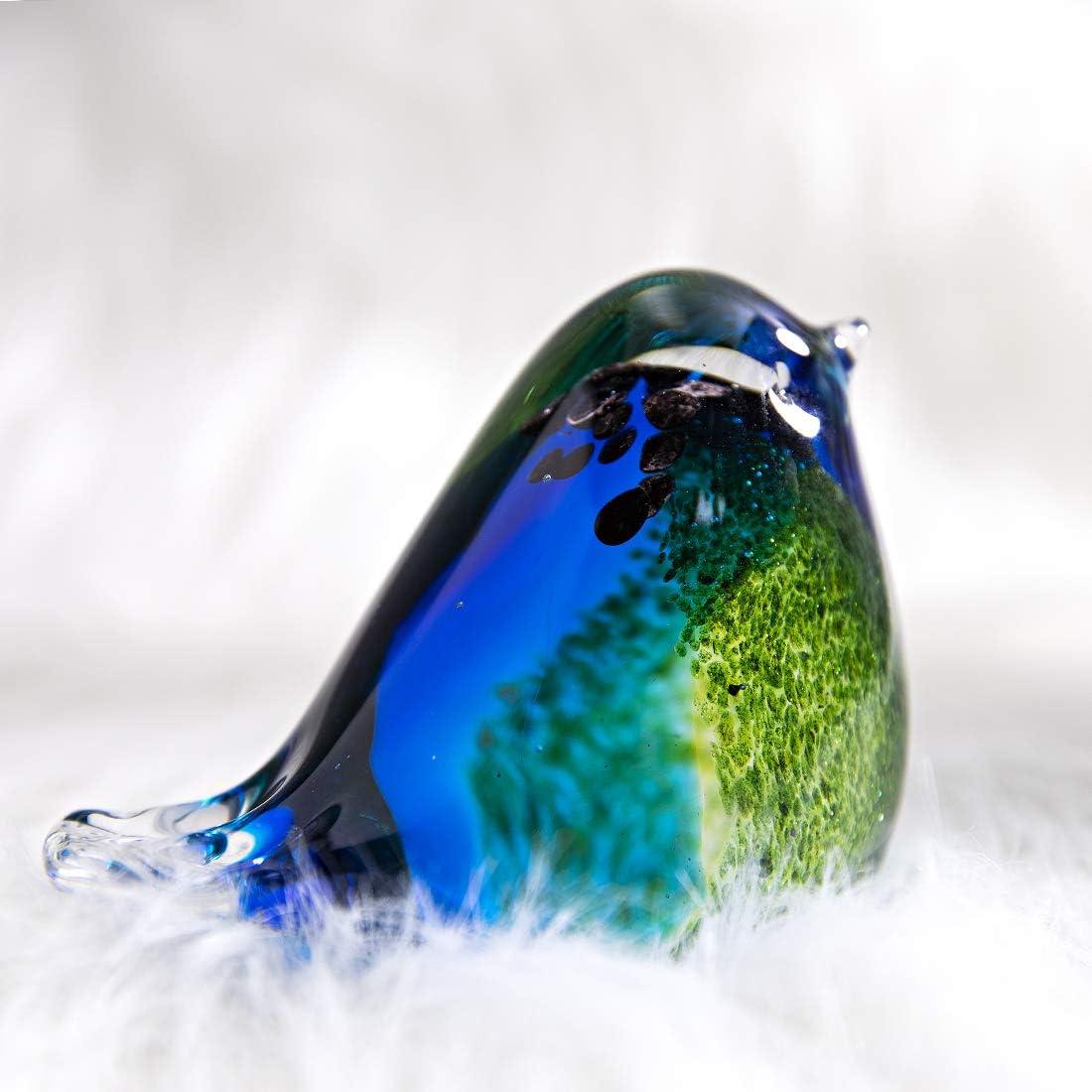 Qf Glass Bird Handmade Blown Glass Figurine Christmas, Birthday Gift Decorative Ornaments for Home Blue and Green Paper Weight