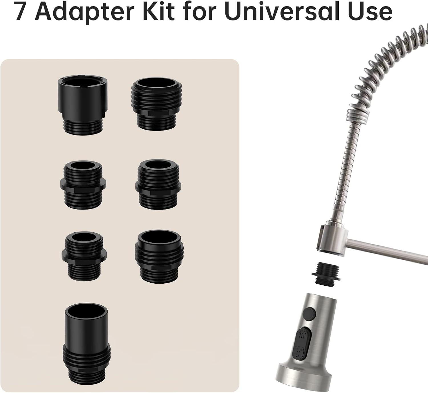 Brushed Nickel Pull Down Kitchen Faucet Head Replacement with 7 Adapters