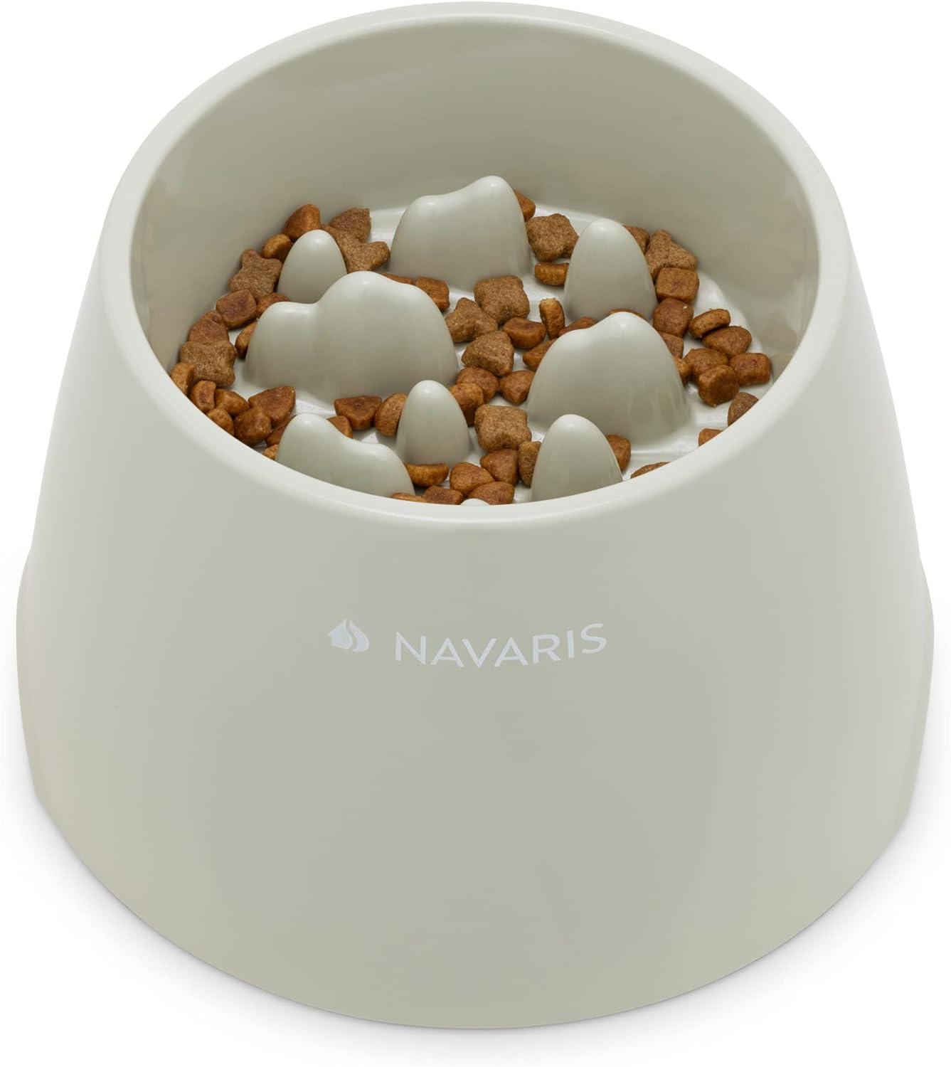 Navaris Elevated Slow Feeder Dog Bowl - Melamine Pet Food Bowl for Dogs and Cats - Raised Cat Feeding Bowl to Slow Down Eating - 7.4" x 7.36" x 4.7"