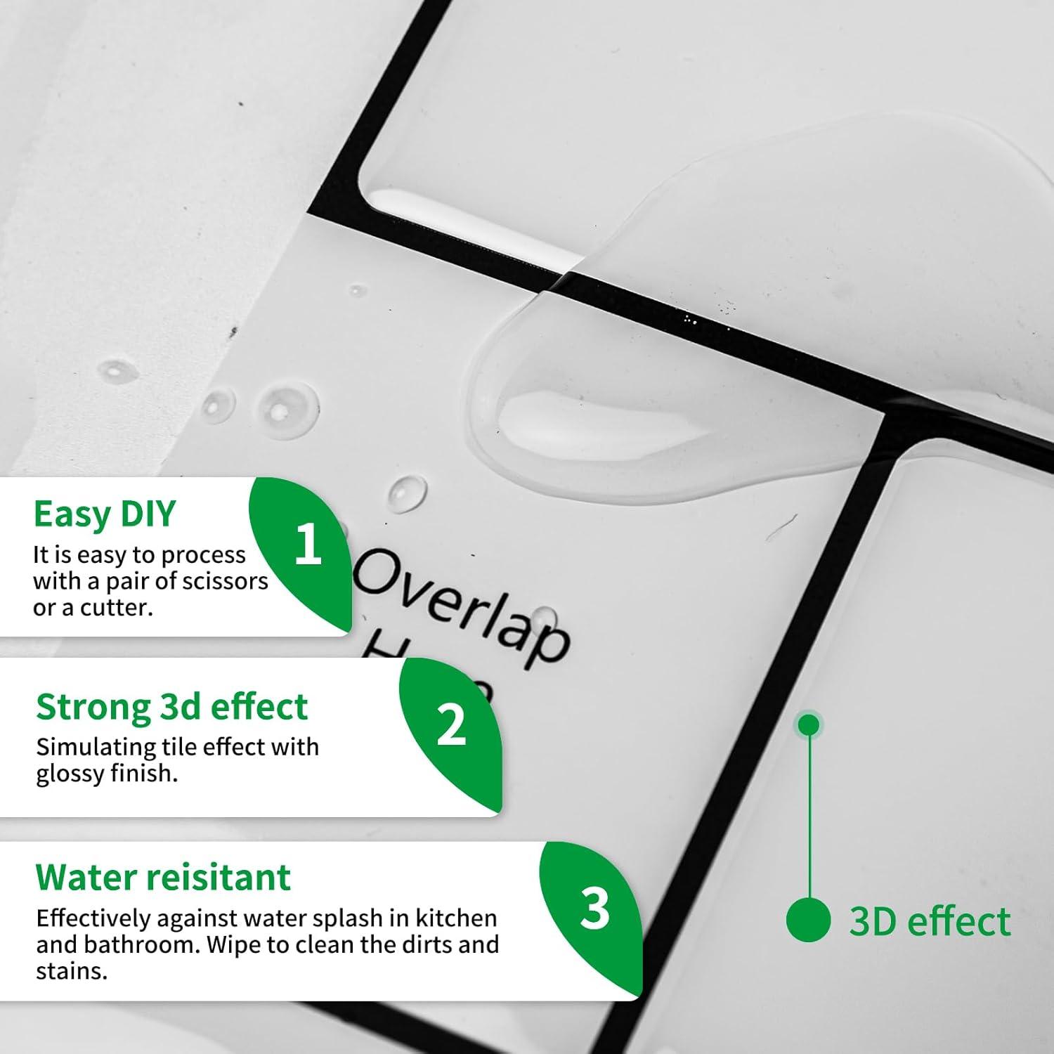 Art3d Peel and Stick Backsplash Tile, 10-Sheet Stick on Subway Tiles for Kitchem, Bathroom Back Splashes, 12"x12", Warm White with Black Grout