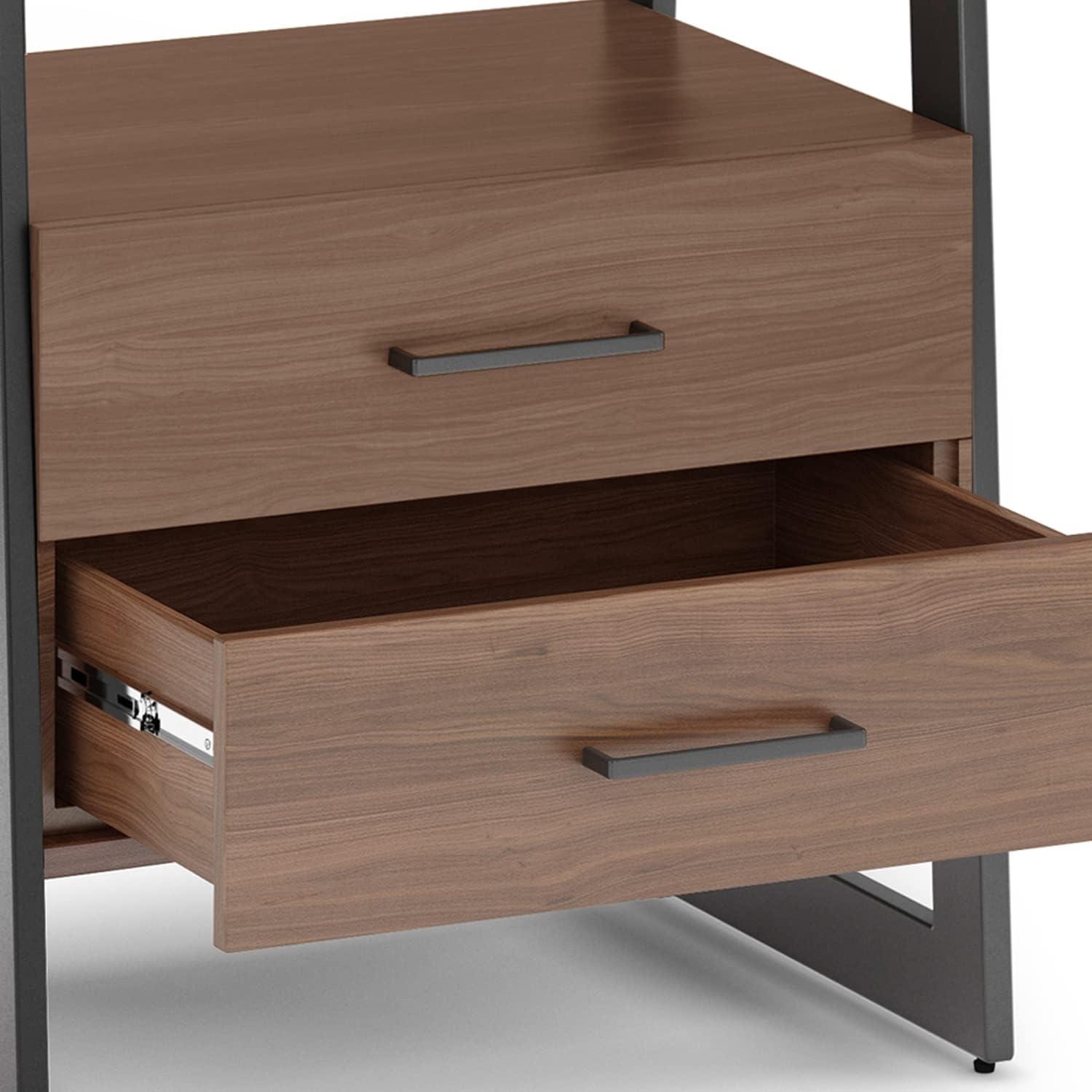 Simpli Home Sawhorse Modern Industrial and Metal Ladder Shelf with Storage in Walnut