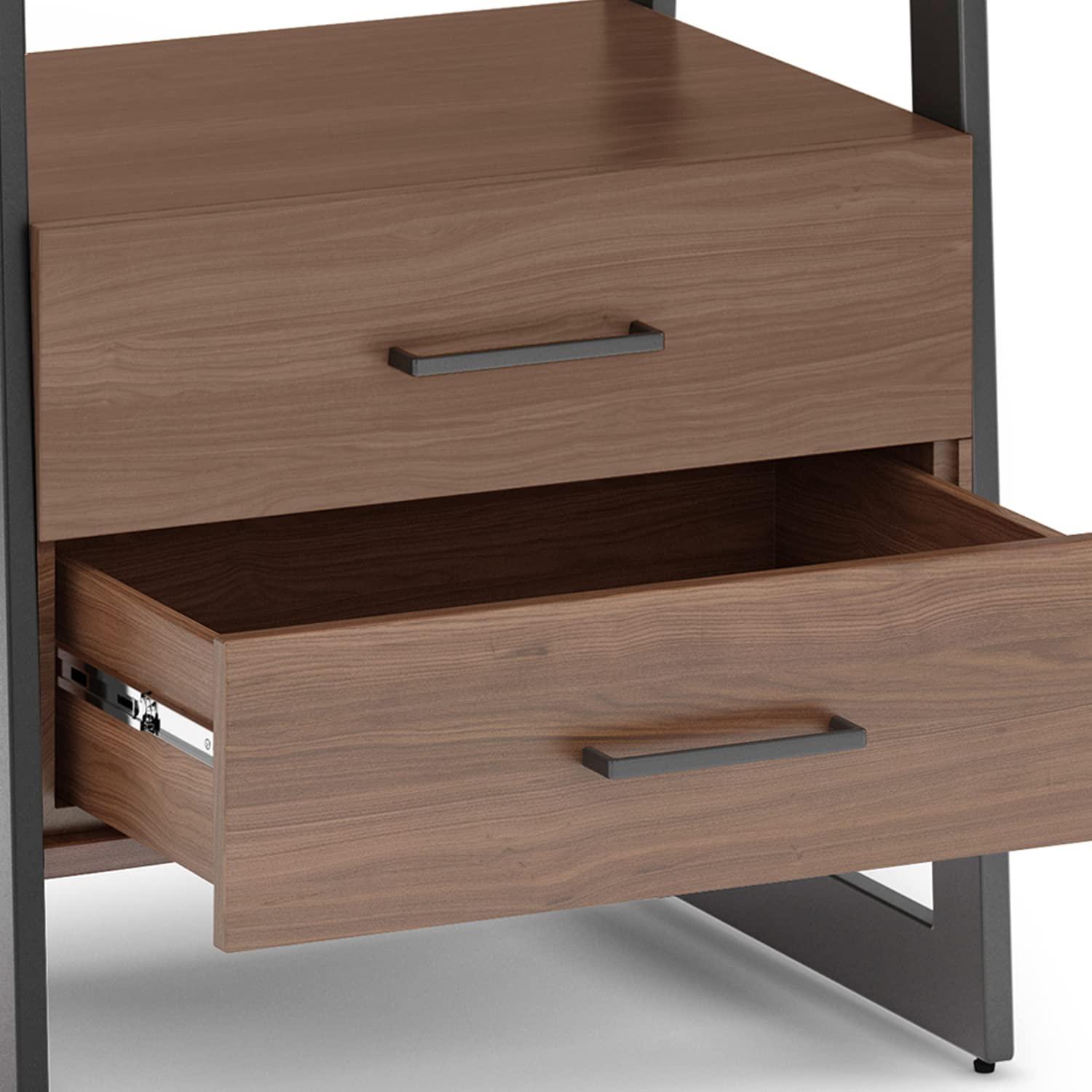 Simpli Home Sawhorse Modern Industrial and Metal Ladder Shelf with Storage in Walnut