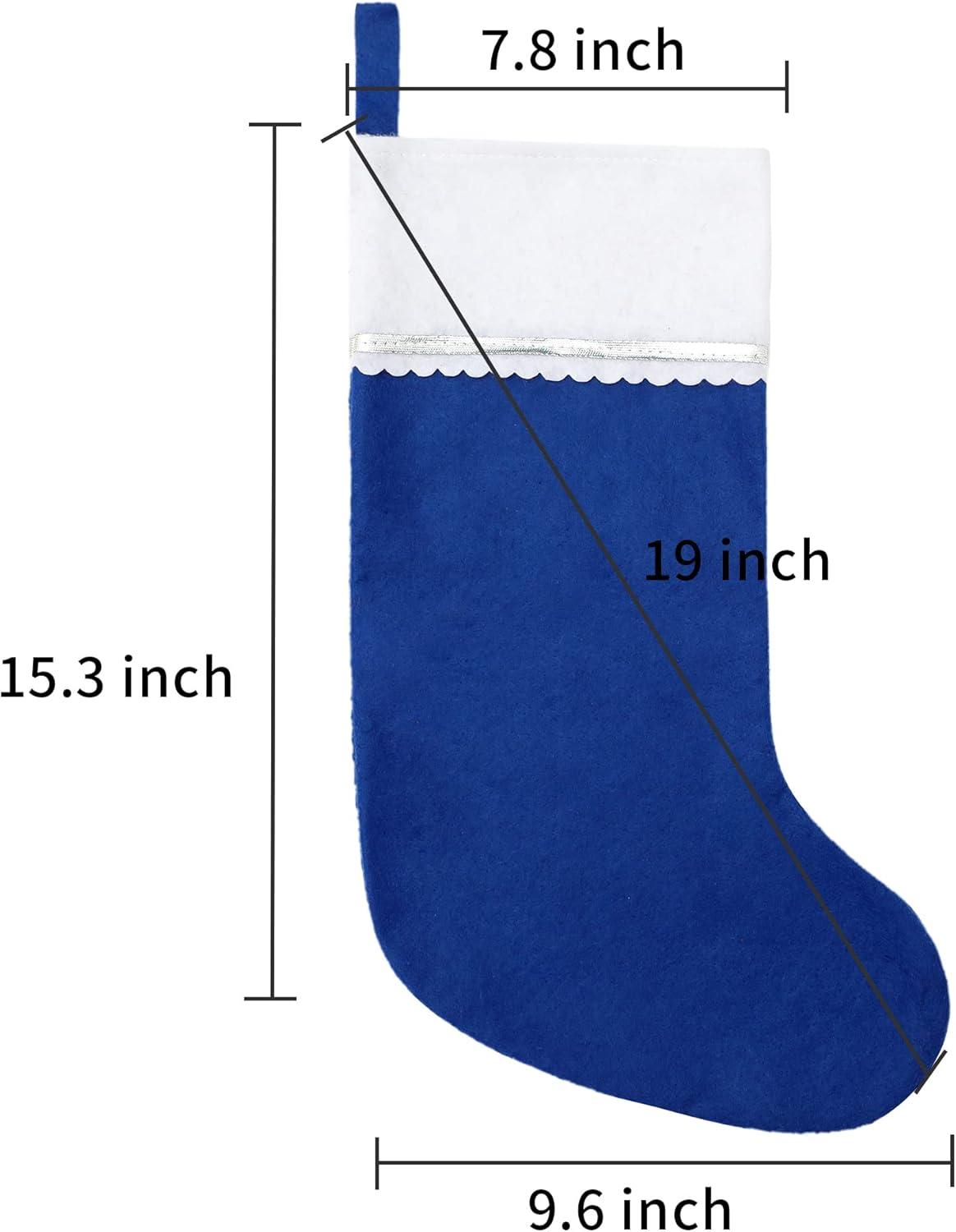 12 Pack Blue and White Felt Christmas Stockings with Silver Trim