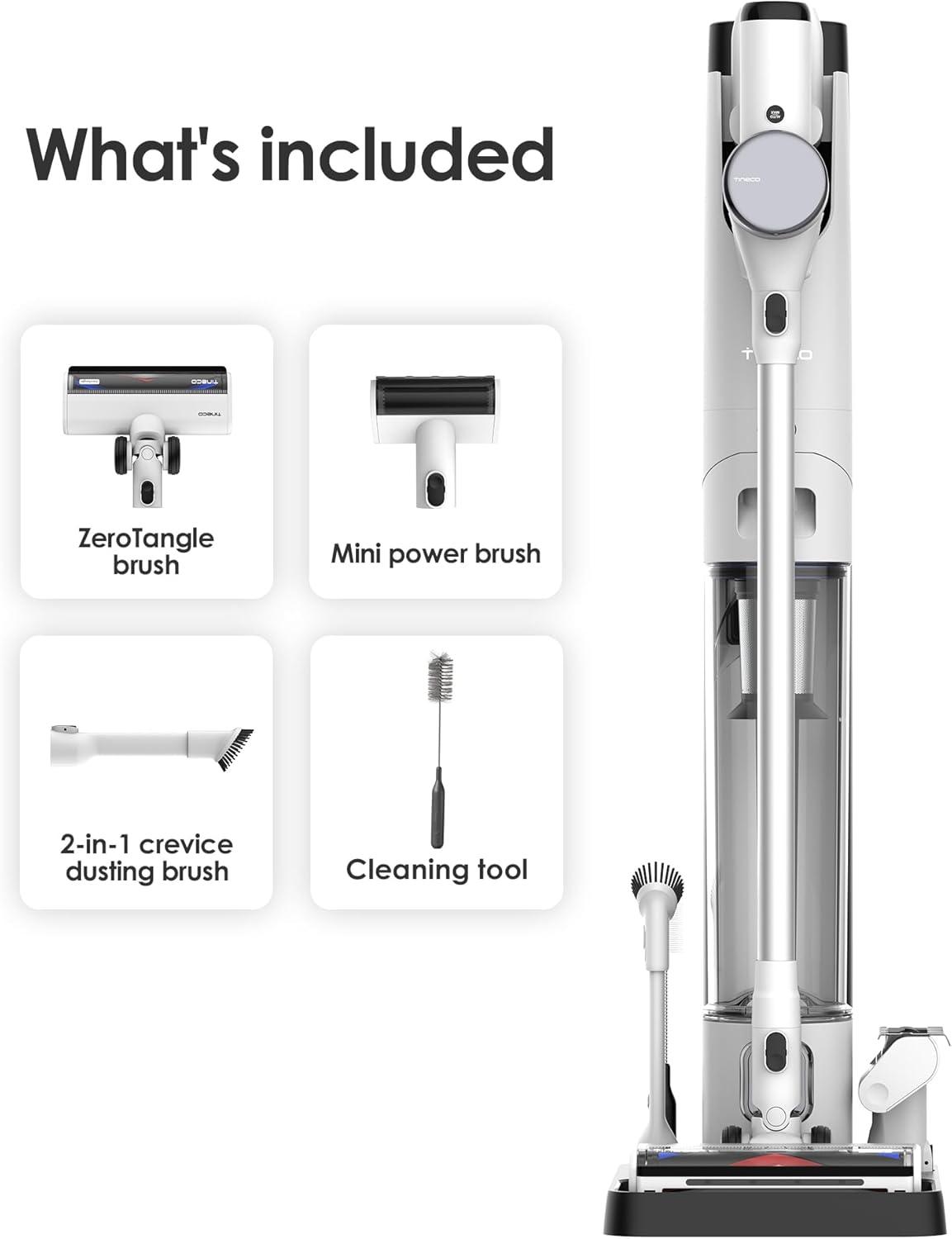 White Cordless Stick Vacuum with Auto Dust Base and ZeroTangle Brush