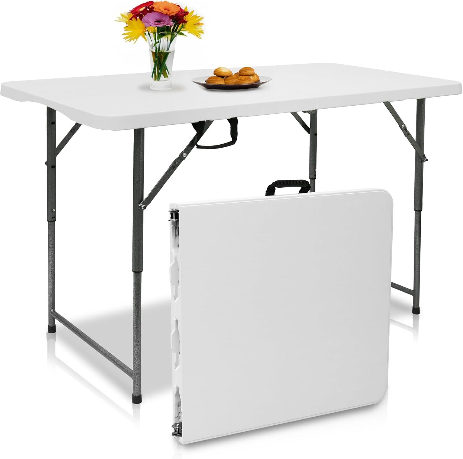 FDW Camping Table Plastic Picnic Table Office Table for Parties Wedding Camping Office with Carrying Handle, White