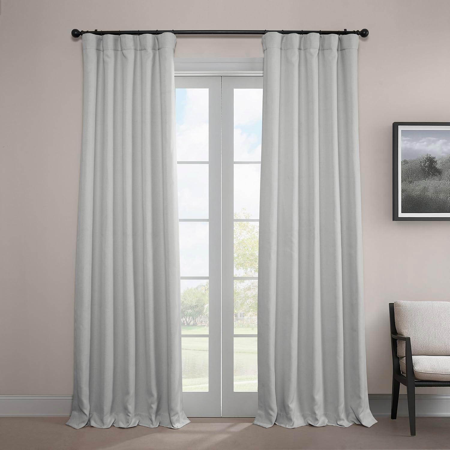 Oyster Faux Linen Room Darkening Curtain (1 Panel), Oyster, 50W X 96L