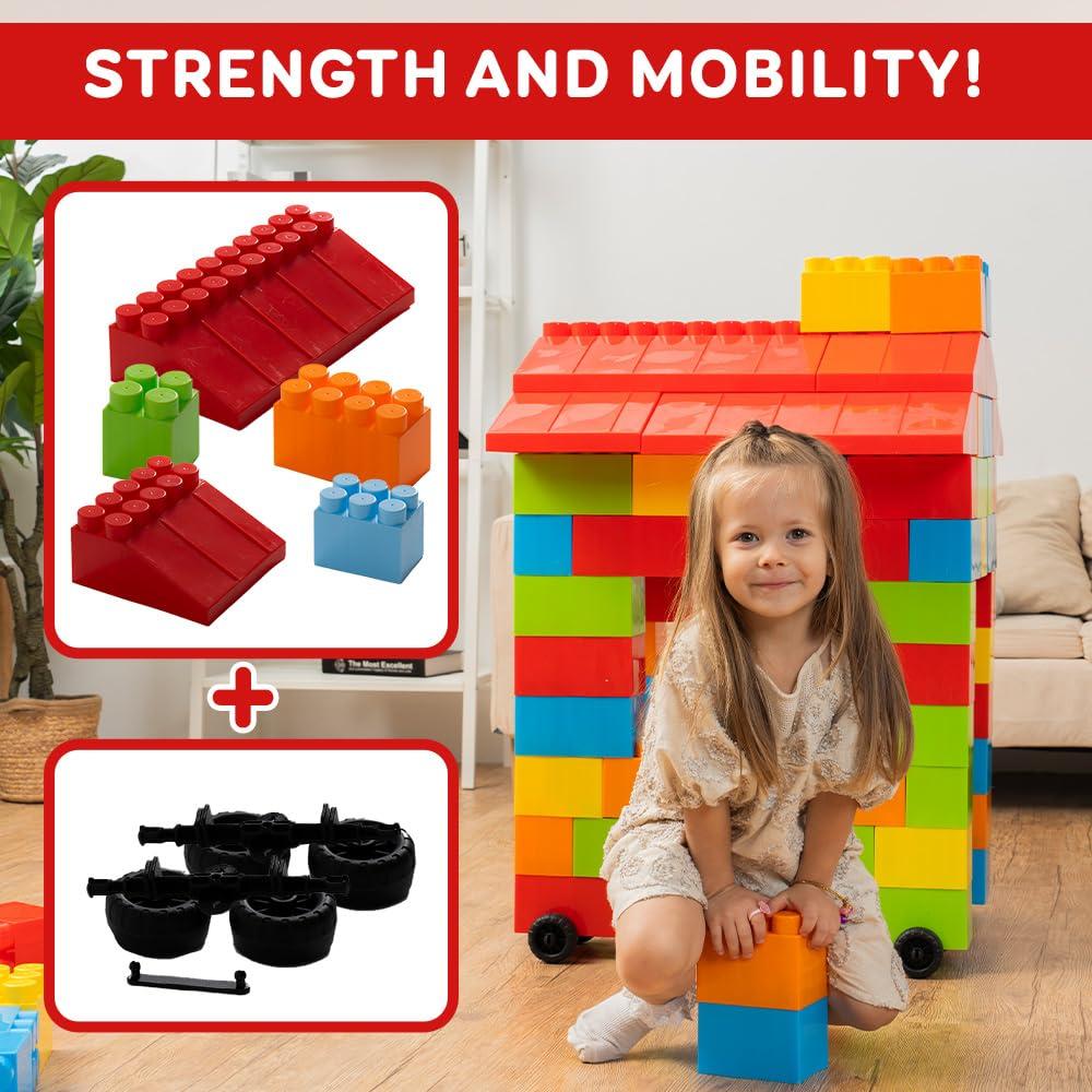 PLATPORTS Huge Blocks - Giant Plastic Blocks - Big Blocks - Jumbo Blocks - Big Building Blocks Jumbo - Jumbo Building Blocks - 86 Pieces Large Blocks for Kids Ages 1 to 8 with Wheels