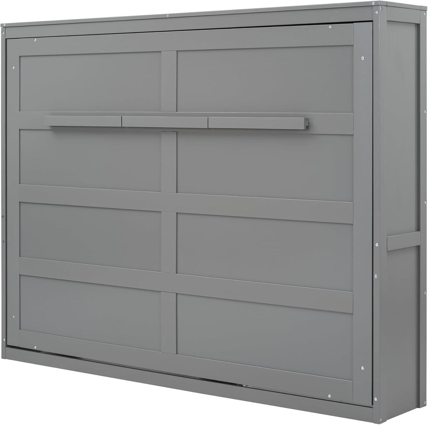 Queen Size Murphy Bed Chest,Farmhouse Murphy Wall Bed Cabinet Bed,Platform Bed for Guest Room Home Office,Space-Saving Design,Gray