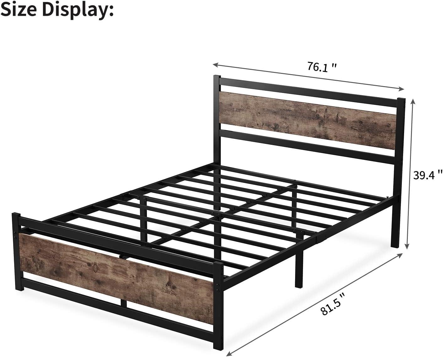 King Black Metal Frame with Rustic Wood Headboard