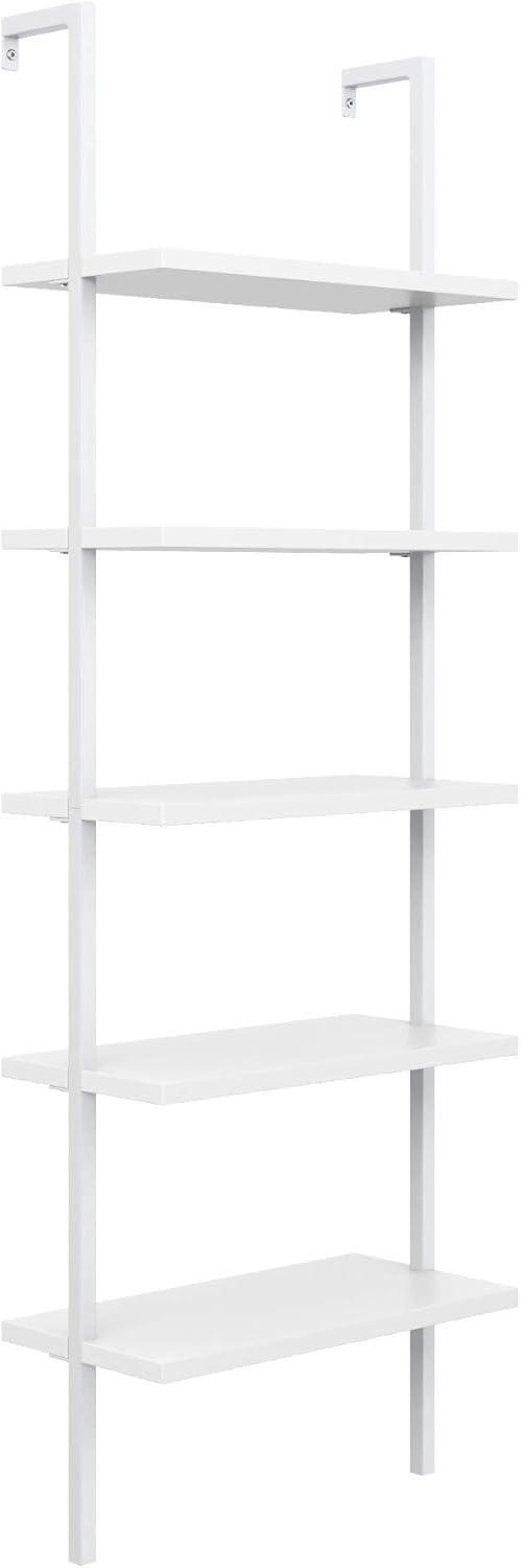 Hassch 5 Tiers Ladder Bookshelf Industrial Bookcase Storage Rack with Metal Frame, White