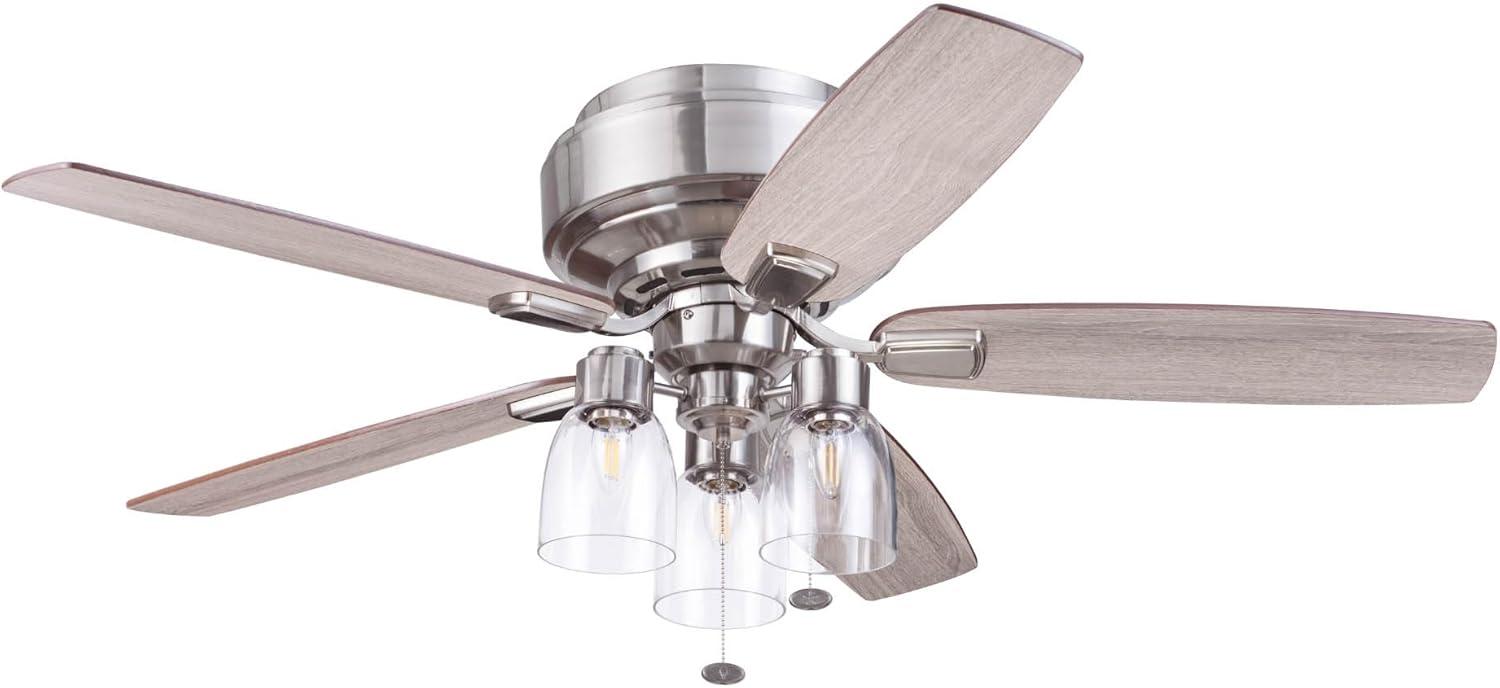 Prominence Home 51669-45 Magonia 52 in. Farmhouse Style Flush Mount LED Ceiling Fan with Light - Brushed Nickel