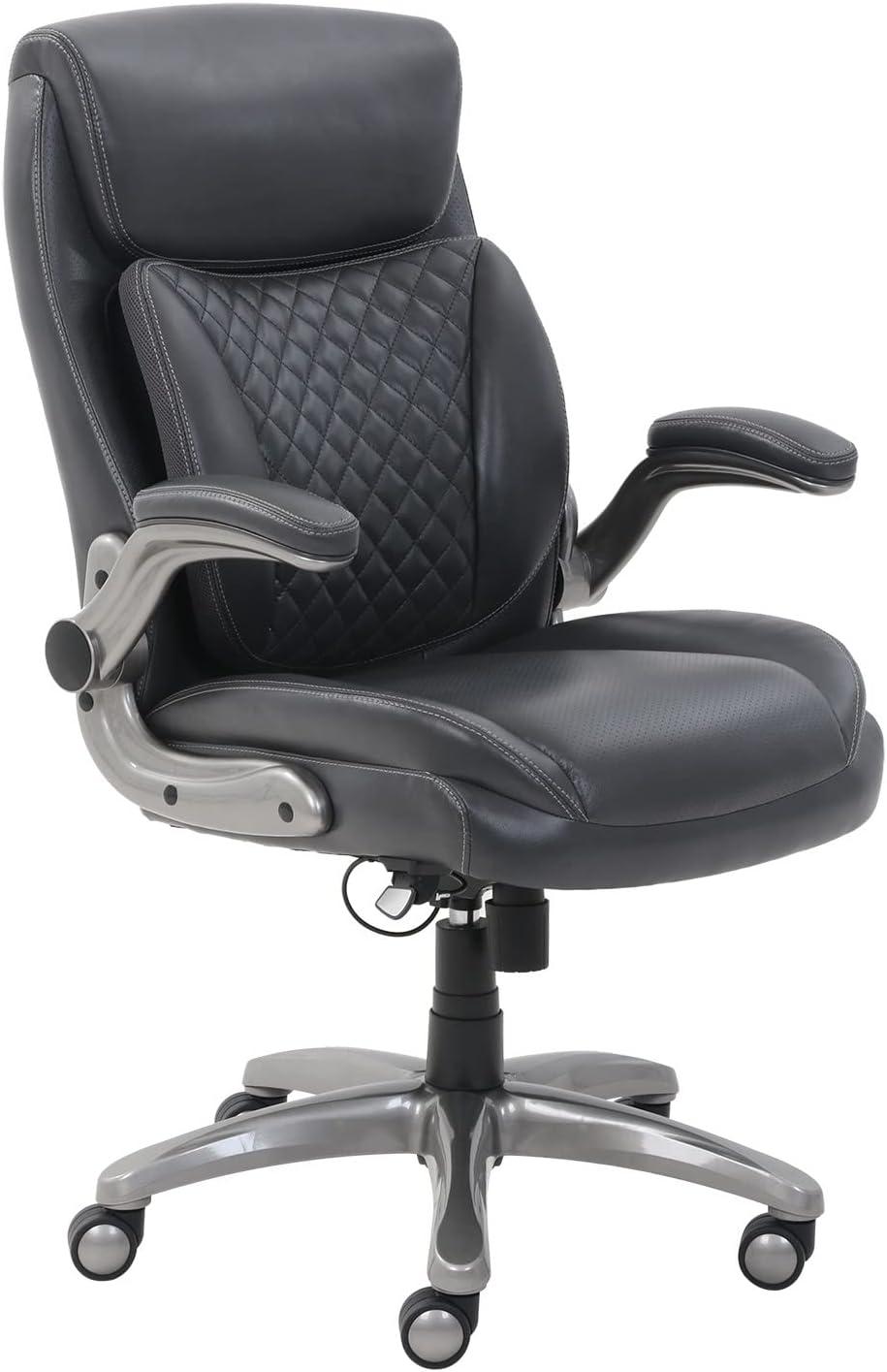 Gray Leather High Back Executive Swivel Office Chair