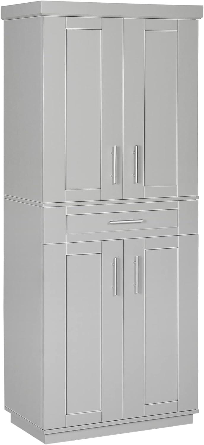 Gray Recessed Panel Freestanding Kitchen Pantry Cabinet with Adjustable Shelves