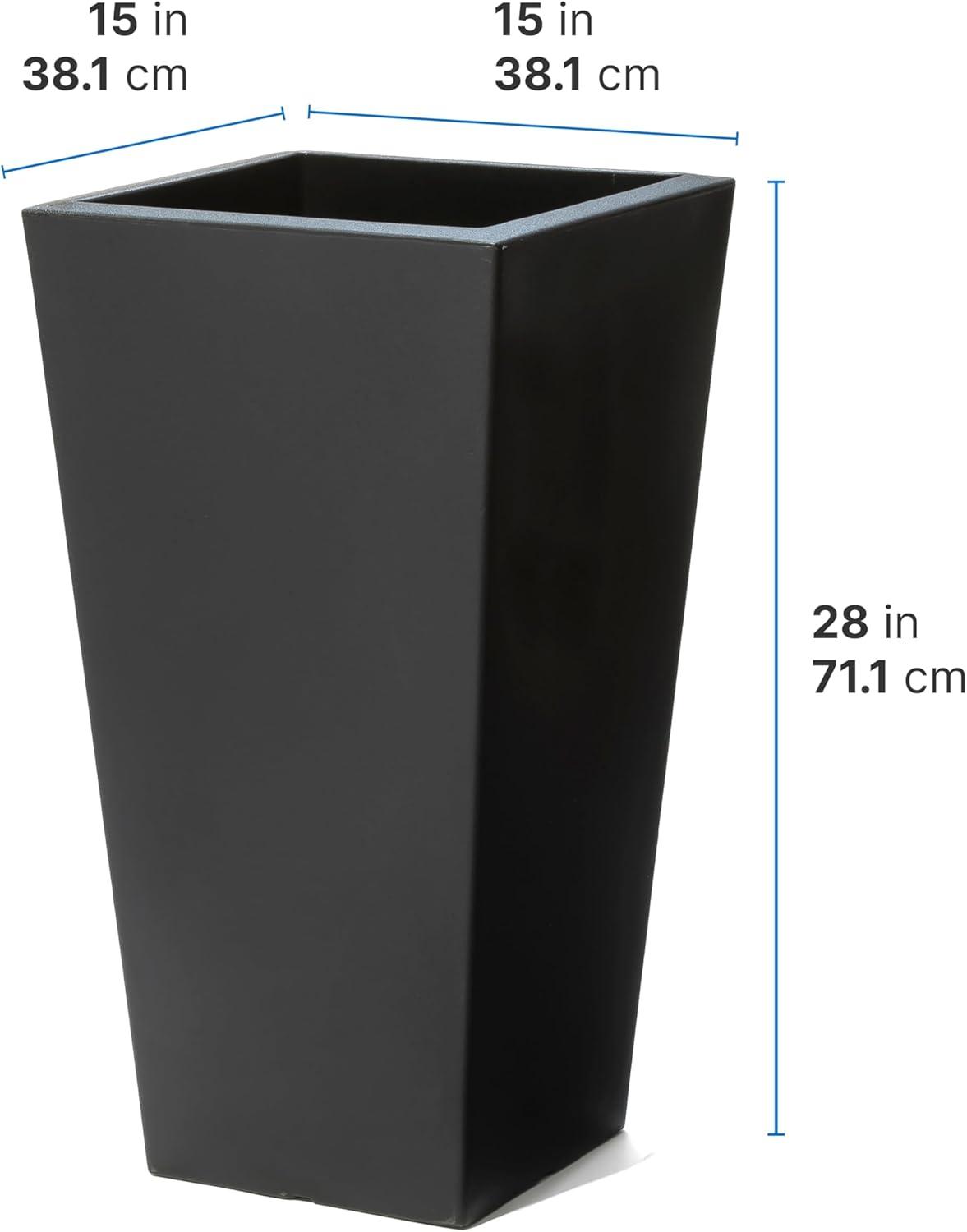 Tremont Tall Black Plastic Self-Watering Square Planter