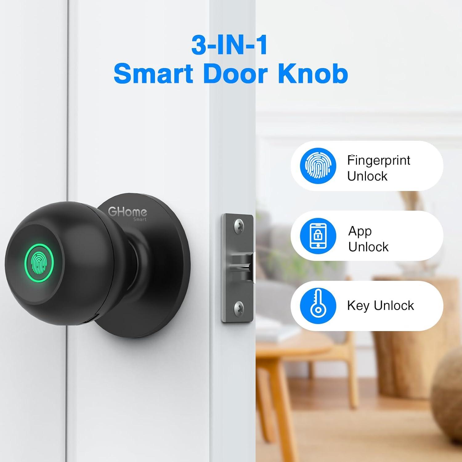 Ghome Fingerprint Smart Door Knob Lock App Control Biometric with Type-C Charge