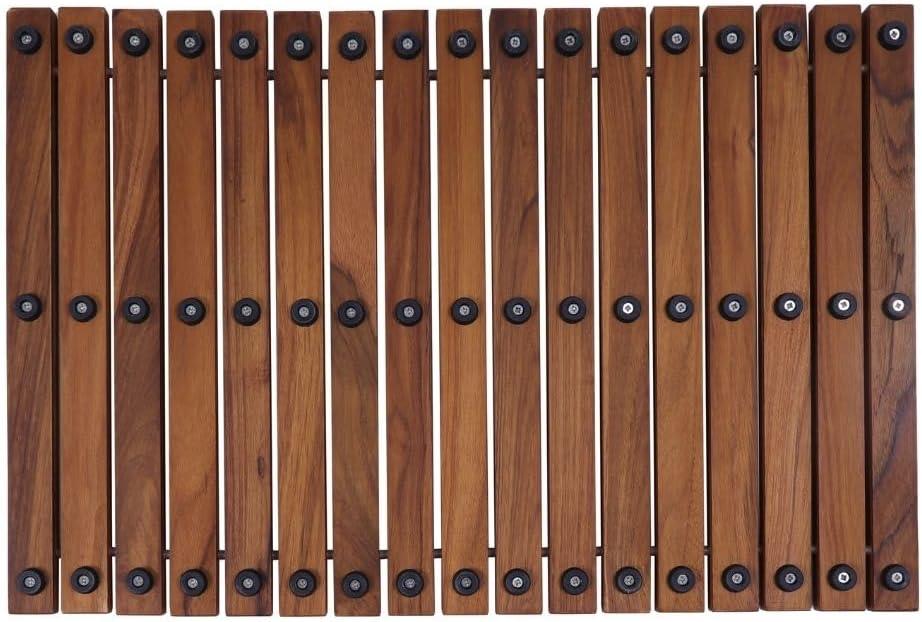 Nordic Teak 23.62" x 15.75" Shower and Bath String Mat with Rubber Feet