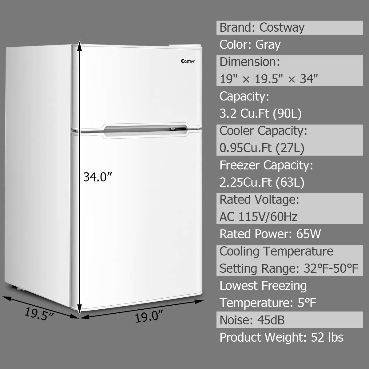 Costway Costway 3.2 Cubic Feet Portable Freestanding Mini Fridge with Freezer