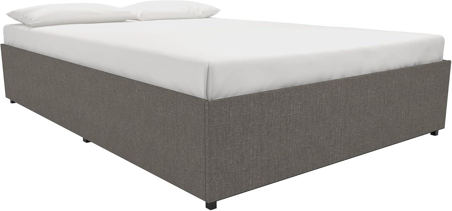 Full Grey Linen Upholstered Platform Bed with Storage Drawers