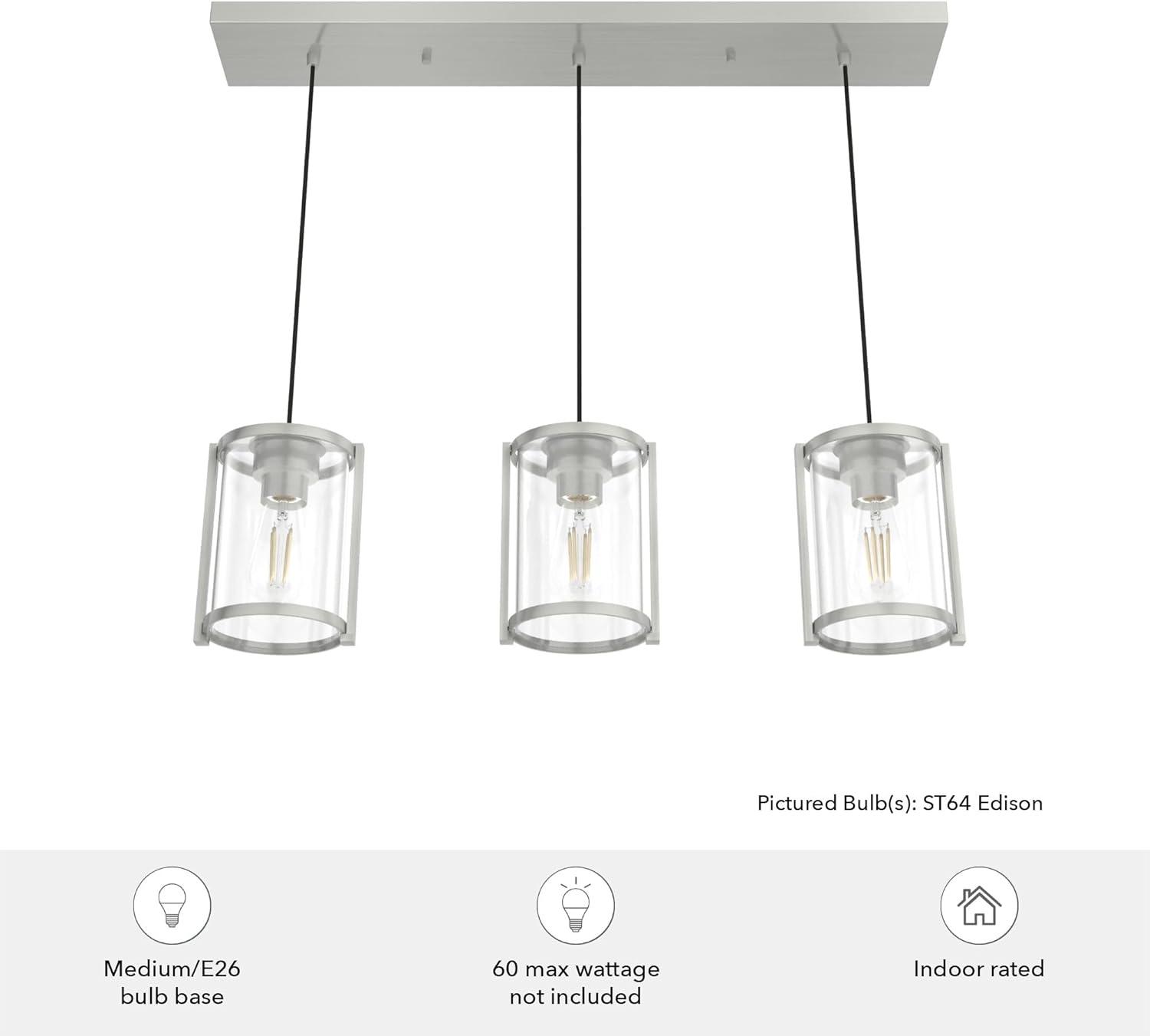 19138-Hunter Fans-Astwood 3-Light Cluster Linear Pendant In Farmhouse Style-10 Inches Tall and 9 Inches Wide-Brushed Nickel Finish