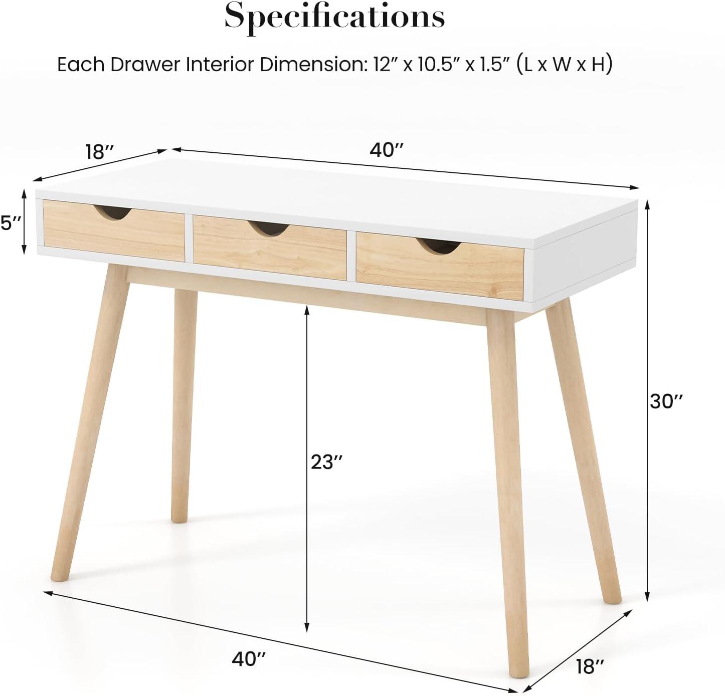 Spaco Computer Desk with 3 Drawers and Solid Rubber Wood Legs for Home Office, Office Desk, Gaming Computer Desks for Study,Working,Writing