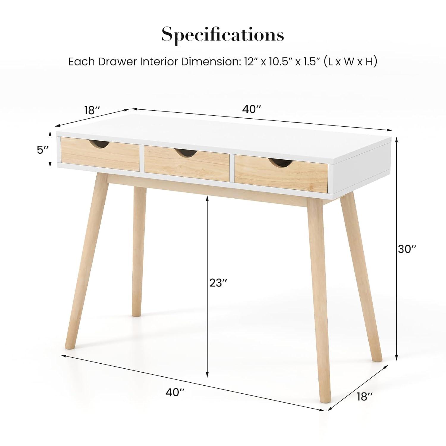 Canddidliike Computer Desk with 3 Drawers and Solid Rubber Wood Legs for Home Office, Gaming Desk, Gaming Computer Desks for Study,Working,Writing