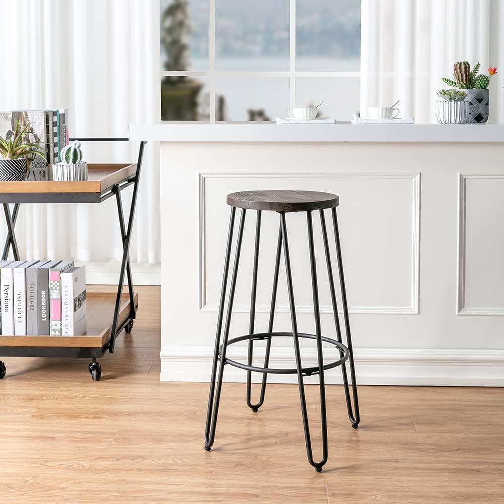 30'' Quinn Industrial Chic Backless Barstool in Black Wood and Metal