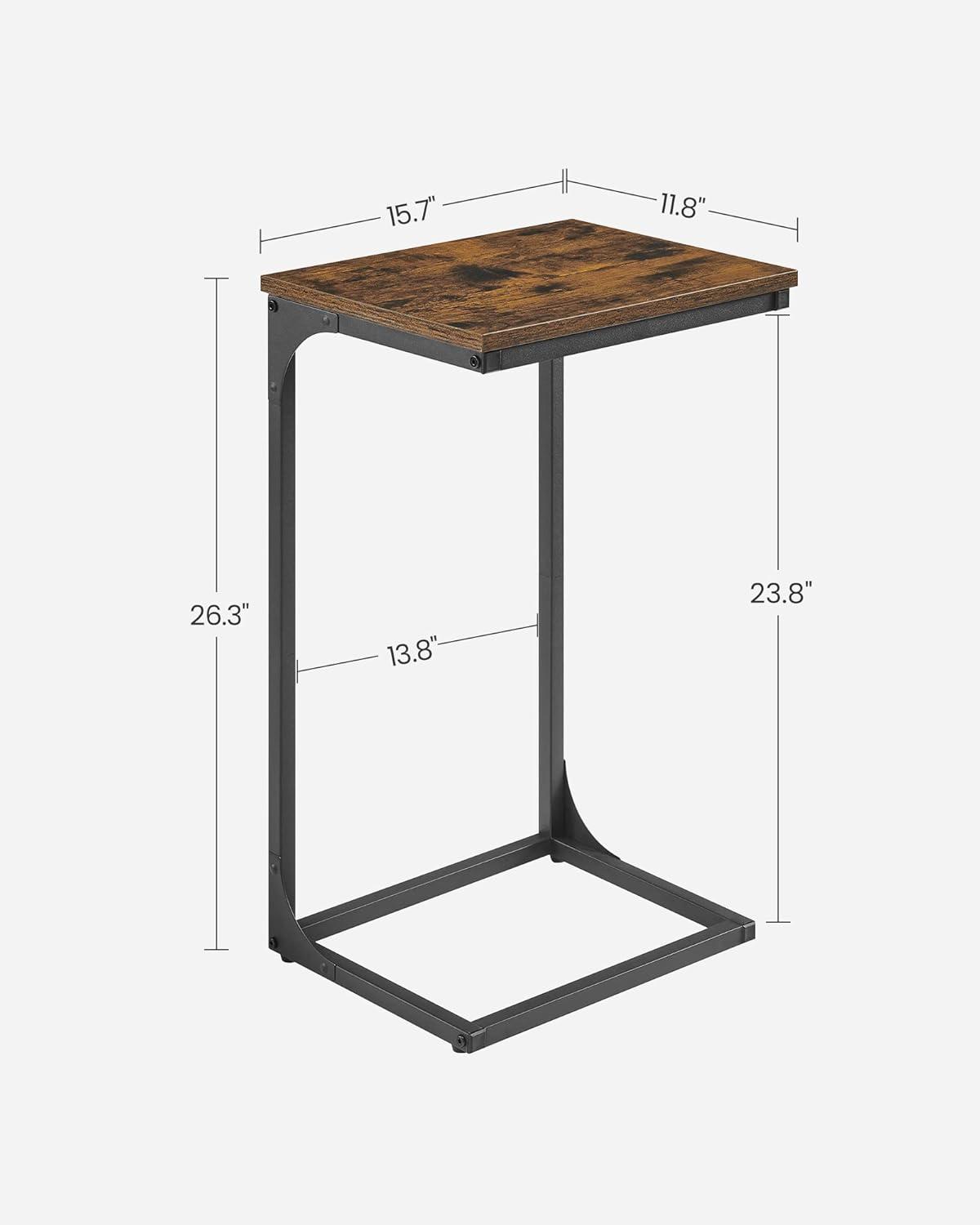 Rustic Brown and Black C-Shaped Metal Frame Side Table