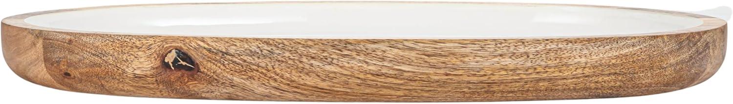 Creative Co-Op Oval Enameled Mango Wood Tray, White and Natural