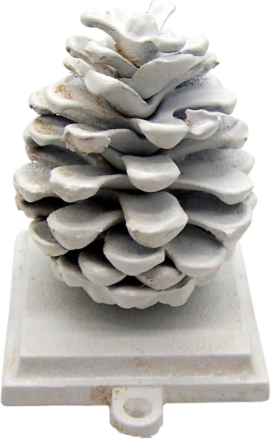 White Cast Iron Pinecone Stocking Holder for Mantels