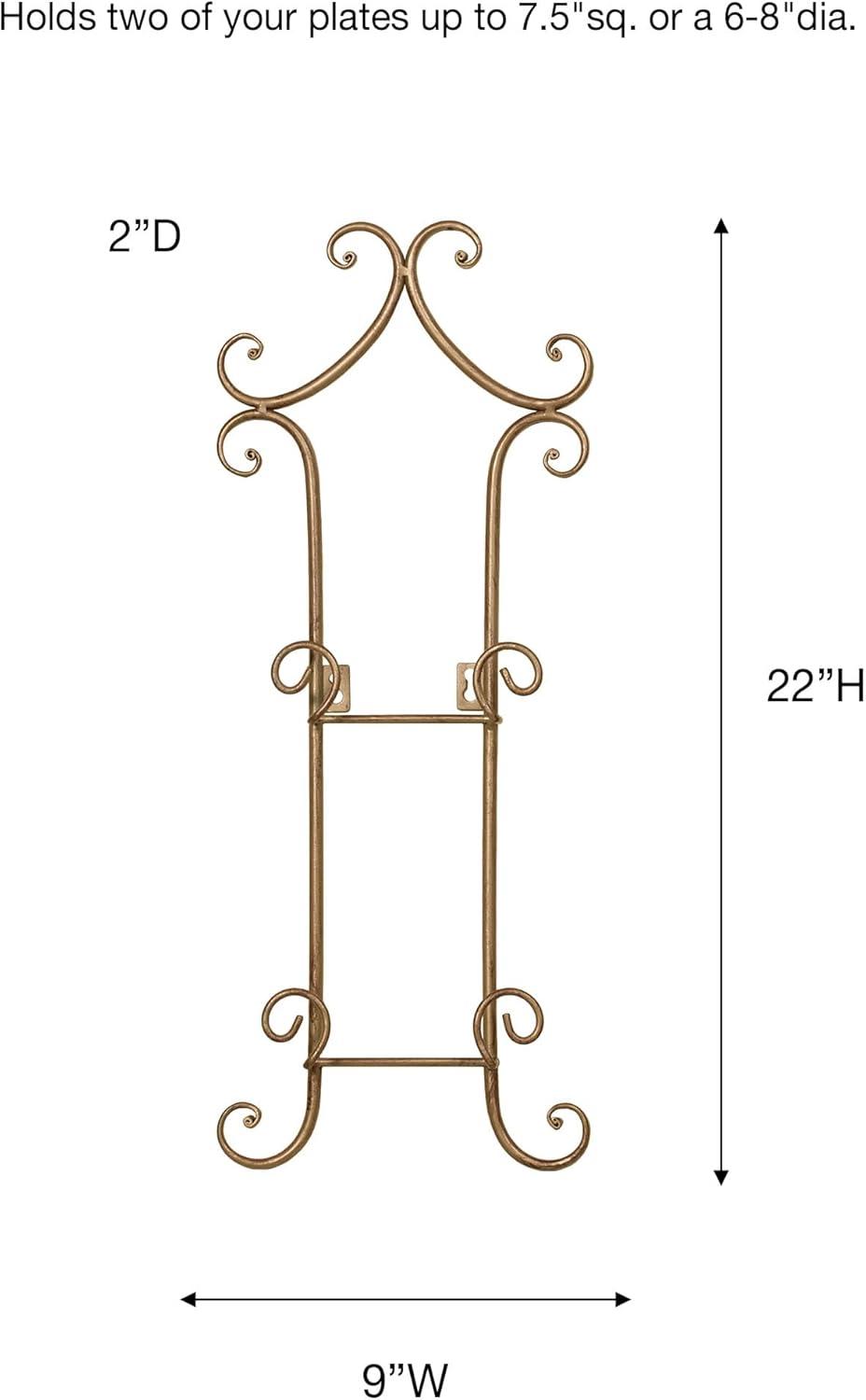 Touch of Class Regalla Petite Plate Rack - Vertical Plate Display - Hanging Plate Rack - For 6-8" dia. Plates - Satin Gold Finish - Four-plate is 38 inches - Hardware Included