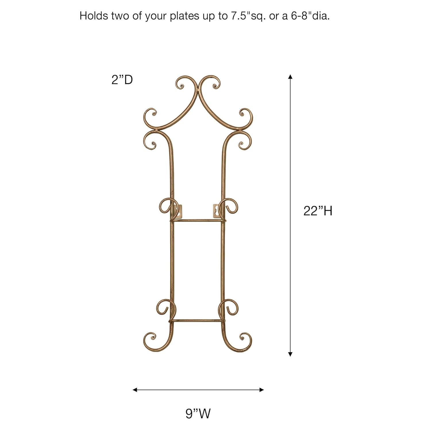 Touch of Class Regalla Petite Plate Rack - Vertical Plate Display - Hanging Plate Rack - For 6-8" dia. Plates - Satin Gold Finish - Four-plate is 38 inches - Hardware Included