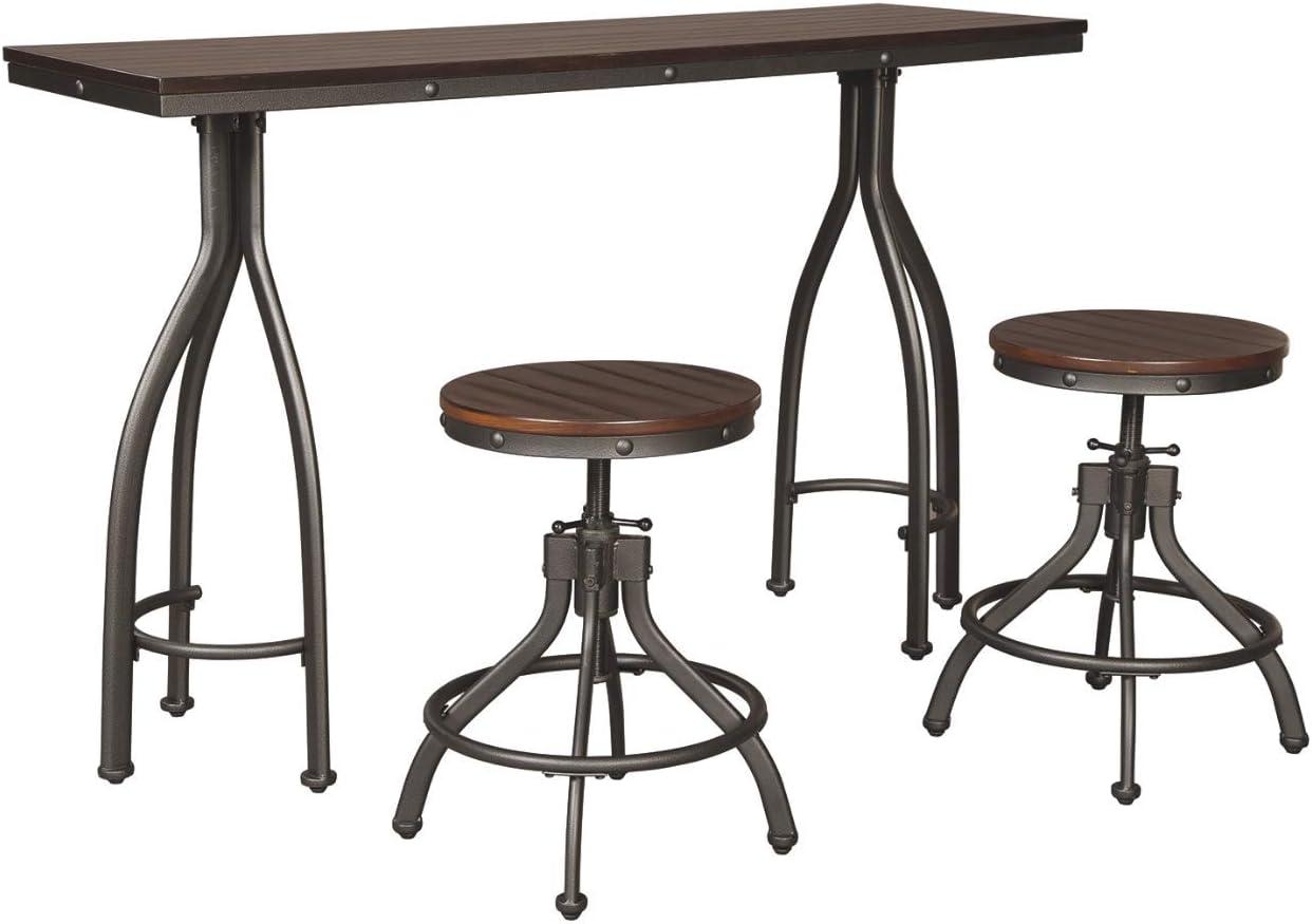 Industrial Black and Brown Metal Dining Set with Adjustable Stools