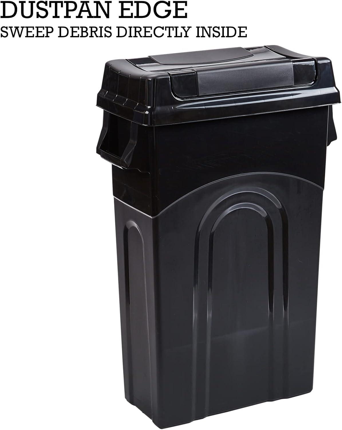 Black Rectangular Plastic Waste Container with Swing Lid, 23 Gallon