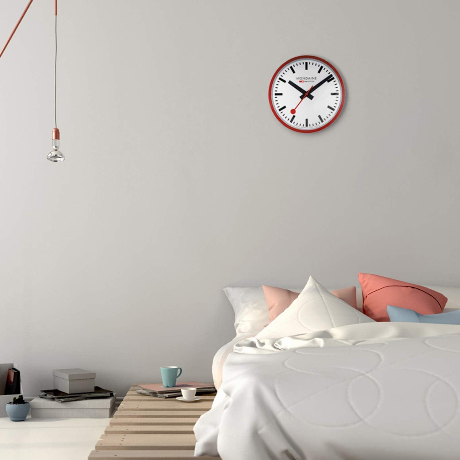 Mondaine - Wall Clock A990.Clock.11SBC 25cm - Official Swiss Railways Clock - Red Second Hand Red Aluminium Casing - Dust Resistant Wall Clocks - Made in Switzerland