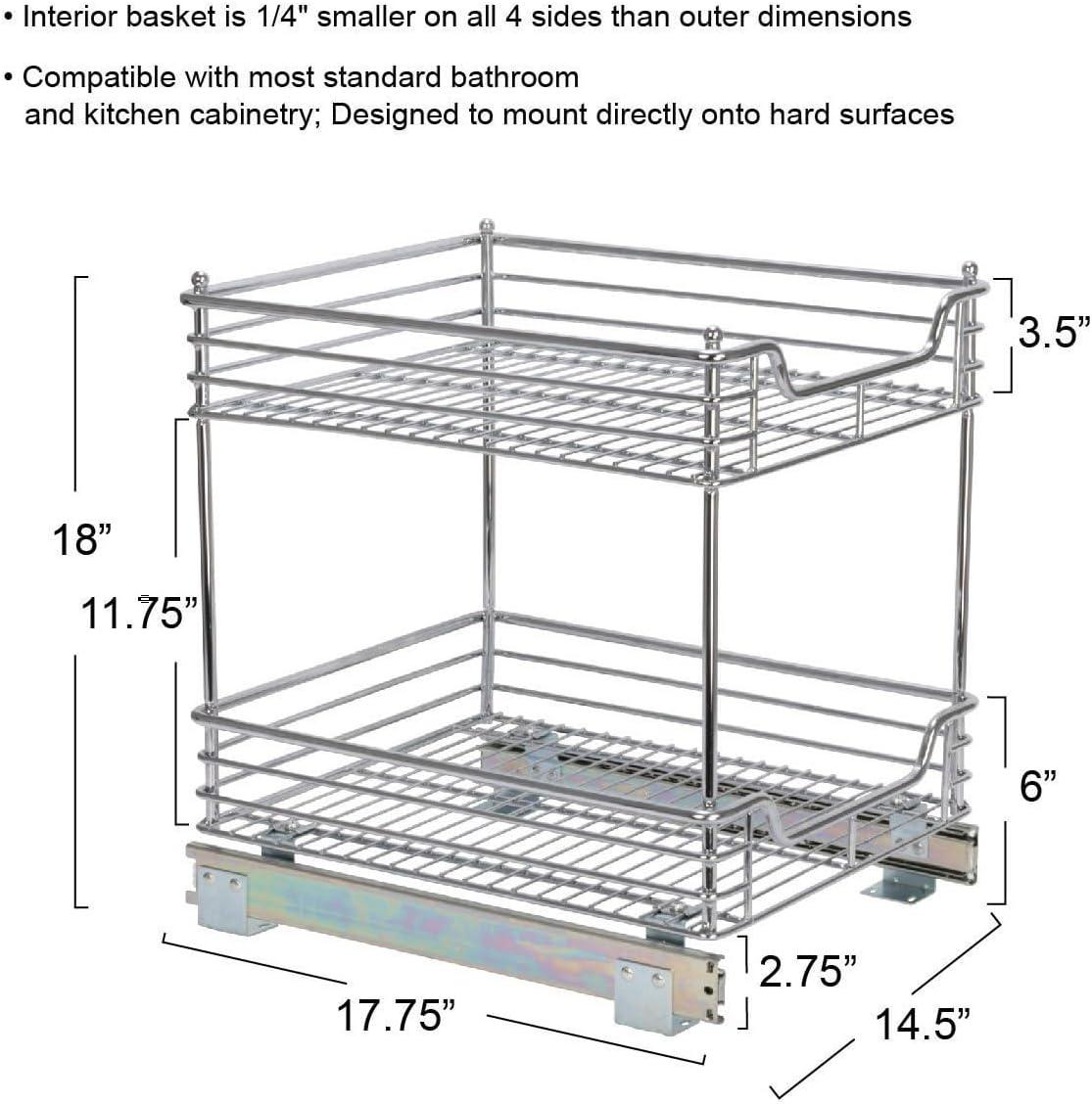 Glidez Heavy-Duty 14.5" Two-Tier Deep Sliding Cabinet Organizer, Chrome