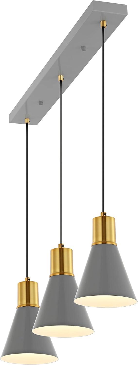 Apollo Adjustable Trio Pendant in Gray/Brass Gold with LED Lights