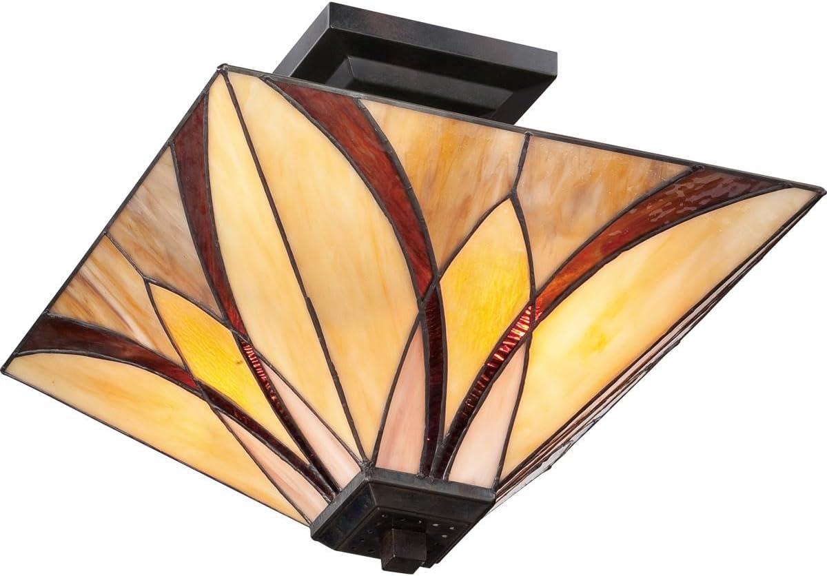 Valiant Bronze 14" Tiffany Glass Semi-Flush Mount Light