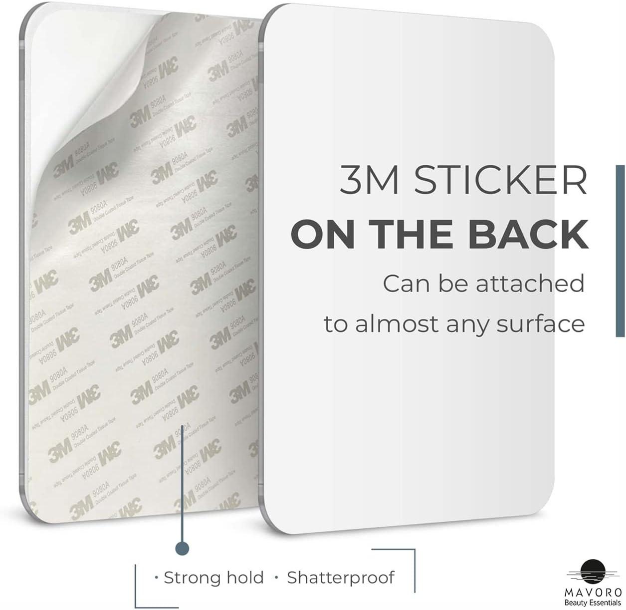 Mavoro Shaving Mirror for Shower - 3M Adhesive Shower Mirror. 7x9in Acrylic Mirror - Unbreakable Mirror with Less Fogging. Sleek Frameless Mirror. Peel and Stick Mirror, Glassless Safety Kids Mirror