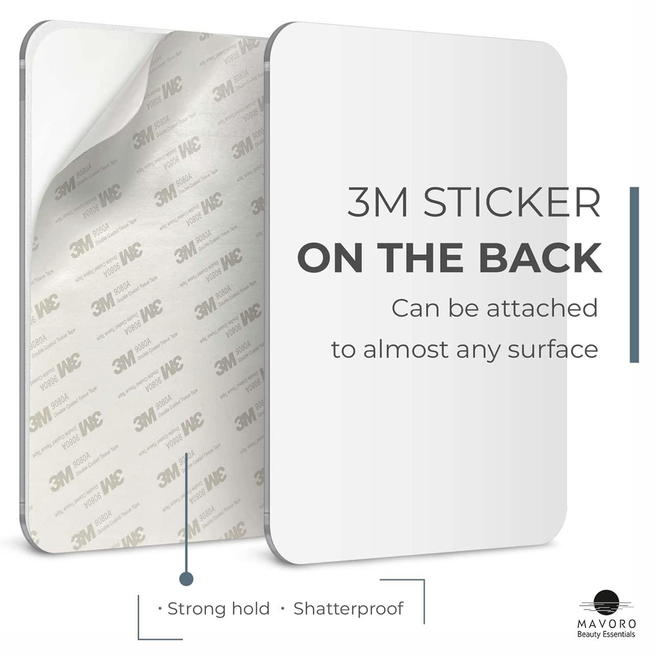 Mavoro Shaving Mirror for Shower - 3M Adhesive Shower Mirror. 7x9in Acrylic Mirror - Unbreakable Mirror with Less Fogging. Sleek Frameless Mirror. Peel and Stick Mirror, Glassless Safety Kids Mirror