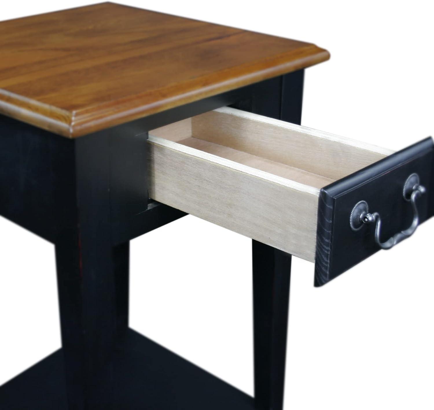 Medium Oak and Slate Black Square Side Table with Drawer