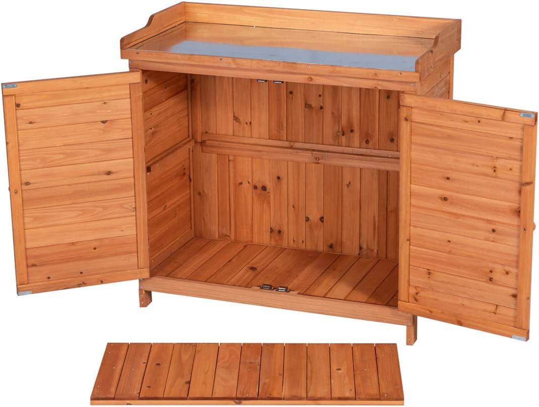 Natural Fir Wood Outdoor Garden Storage Cabinet with Potting Bench