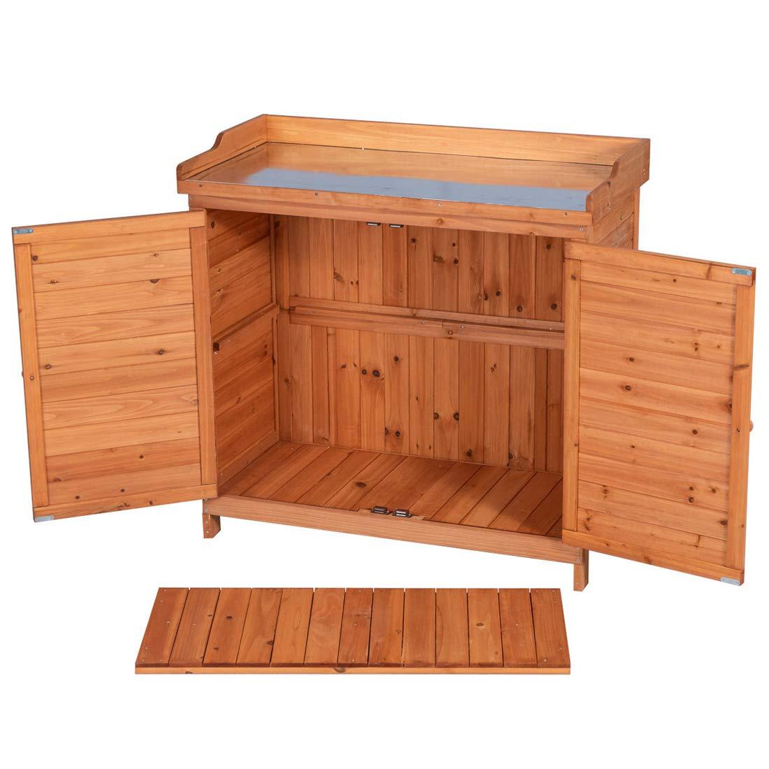 Natural Fir Wood Outdoor Garden Storage Cabinet with Potting Bench
