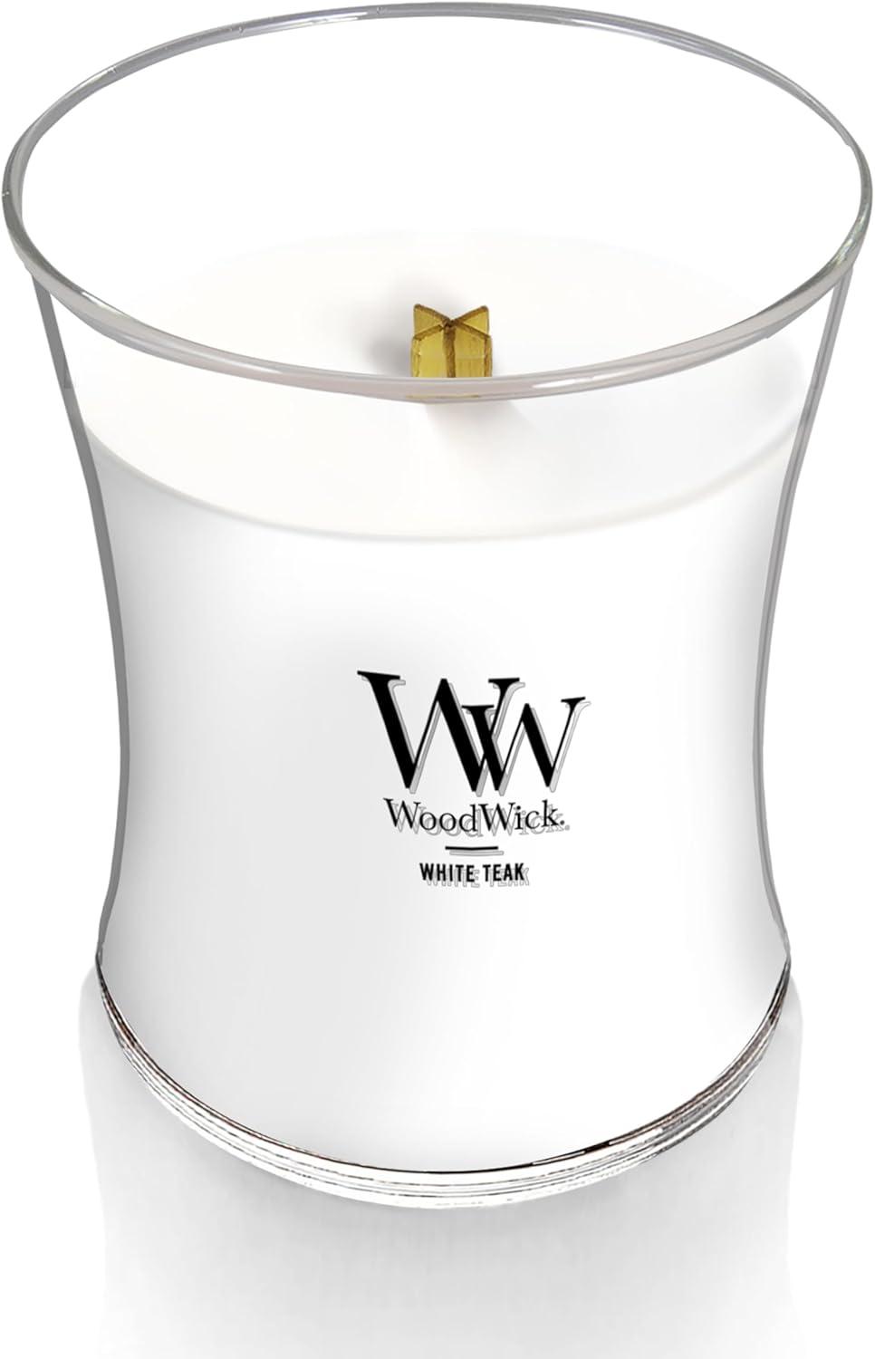 WoodWick Medium Hourglass Scented Candle, White Teak, 9.7 oz