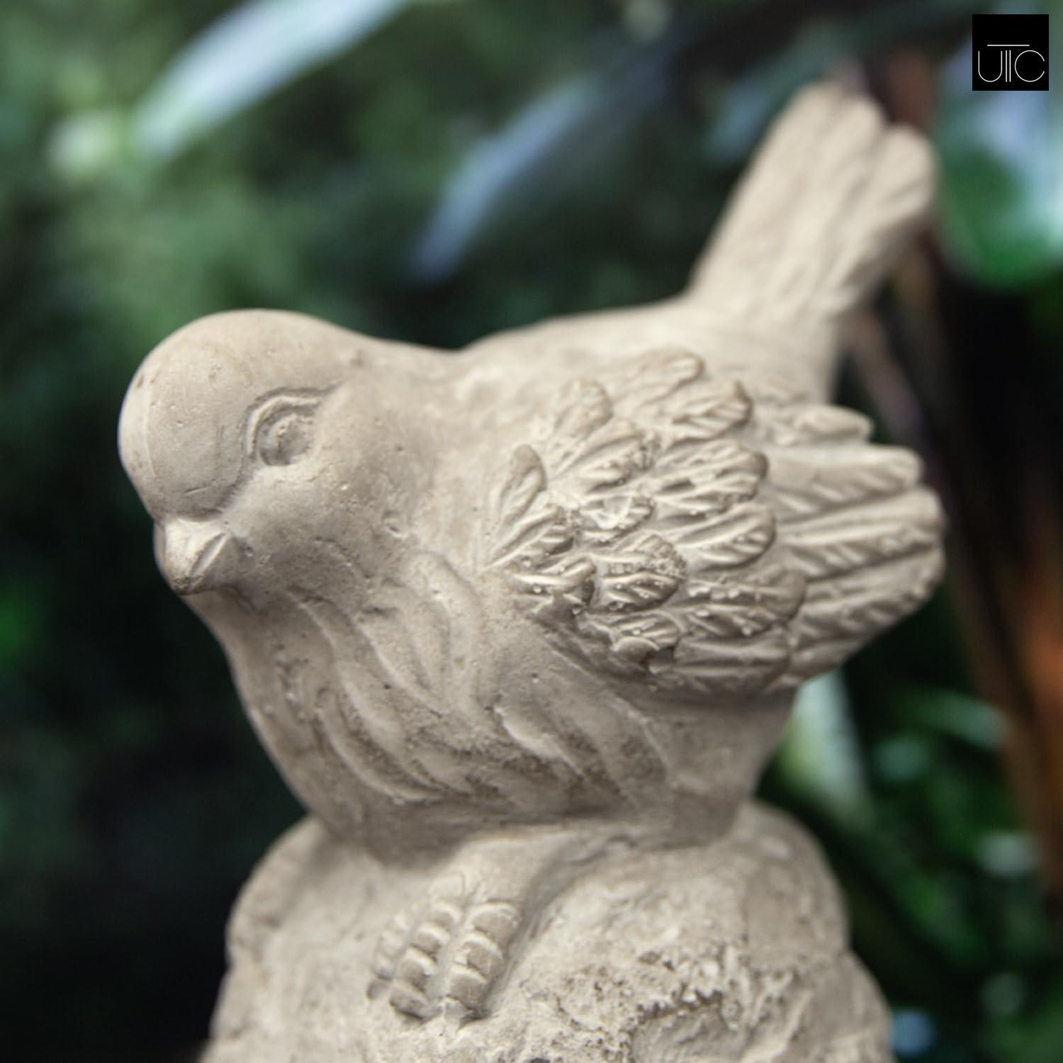 Cement Sitting Bird Figurine with Head Downward on Base, Gray
