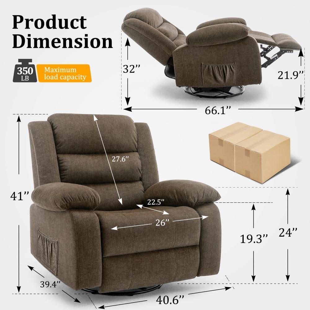 Ellisse Recliner Chair, Wide Rocker Chair, Rocking Chair with Massage and Heat, 360°Swivel Rocking Chairs, Oversized Recliner for Adult